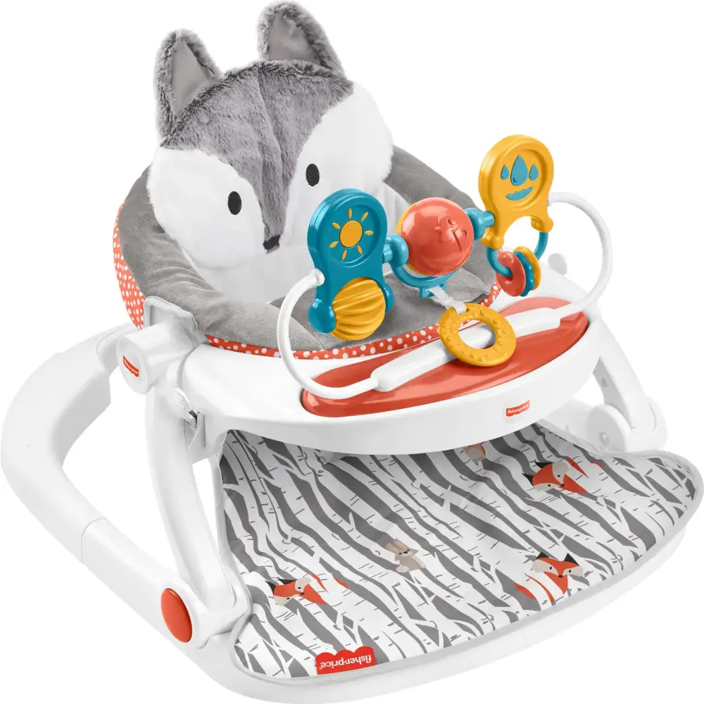 Fisher-Price Portable Baby Chair Premium Sit-Me-Up Floor Seat with Snack Tray Toy Bar & Plush Washable Seat Pad