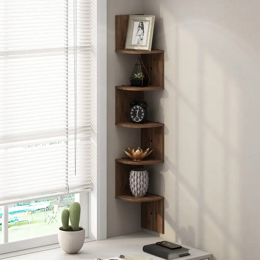 Furinno 5-Tier Floating Corner Shelf Wall Mount Shelves for Storage and Display Columbia Walnut - Columbia Walnut