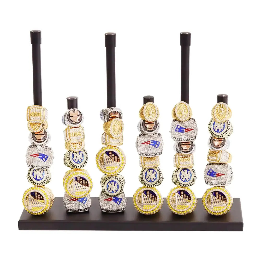 Gavinjitao Champion Ring Display HolderBaseball Ring Holder Metal Championship Sports Jewelry Rack 6 Pillars Display
