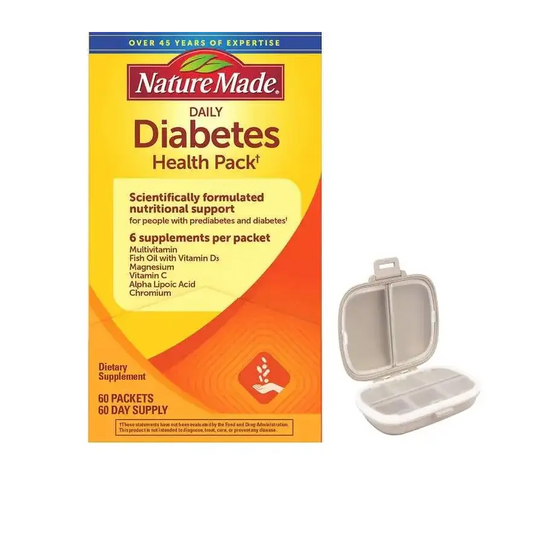 Generic Nature Made Diabetes Health Pack 60 Packets Bundle with Portable Travel Pill Organizer Case - Vitamins Minerals