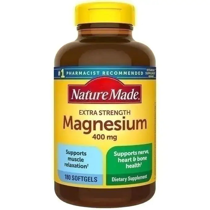 Generic Nature Made Extra Strength Magnesium 400 mg 180 Softgels Supports Muscle Relaxation Nerve Bone and Heart Health