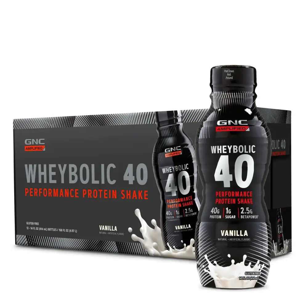 GNC AMP Wheybolic 40 | Meal Replacement Shake | Vanilla | 12 Count - Vanilla / 14 Fl Oz (Pack of 12)