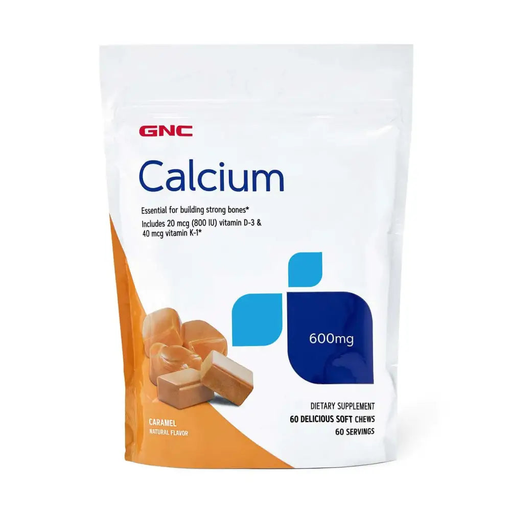 GNC Calcium 600mg Soft Chews | Essential for Building Strong Bones | Caramel | 60 Count - n/a
