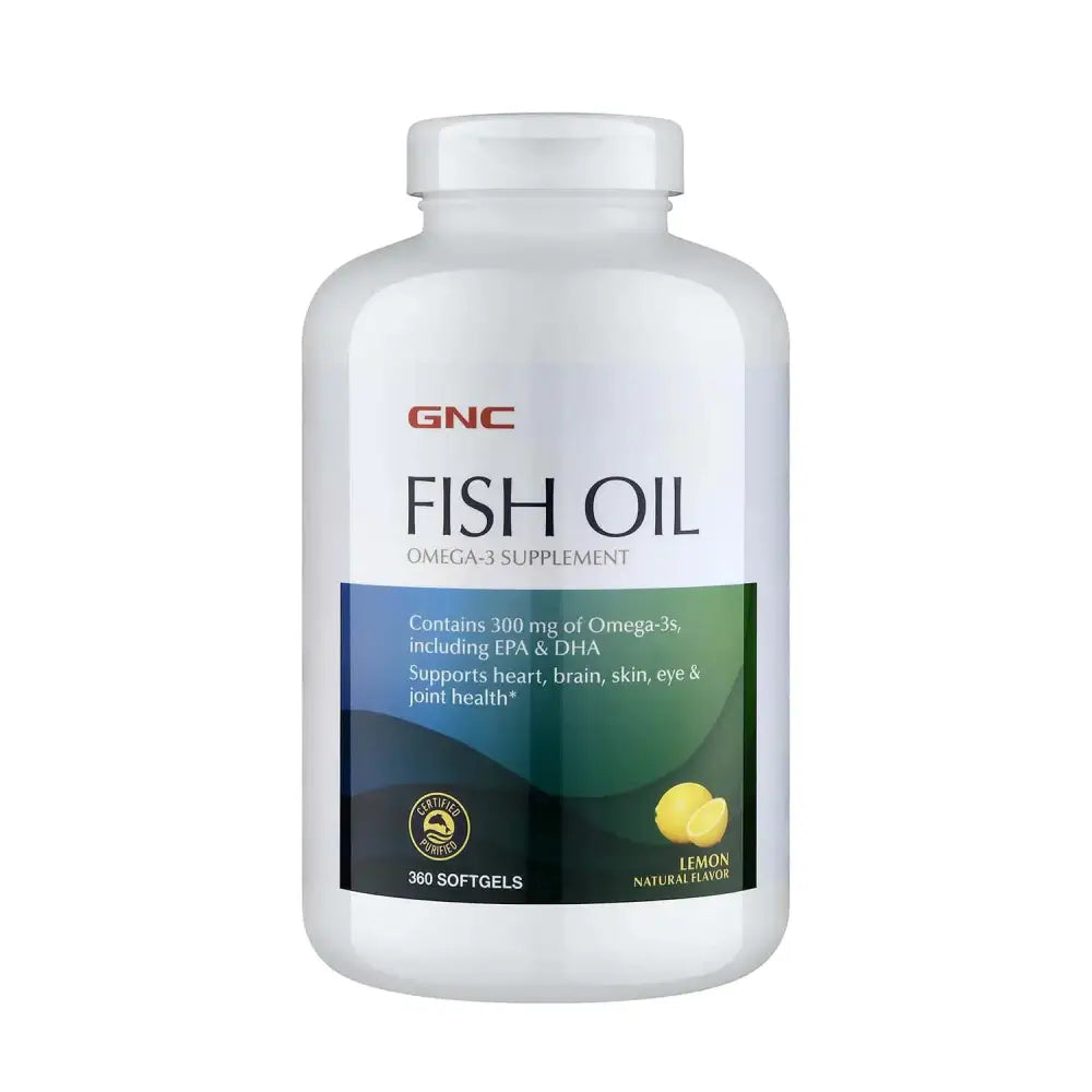 GNC Fish Oil | Omega-3 Supplement | Supports Heart Brain Skin Eye & Joint Health | Lemon | 360 Count - 360 Count (Pack