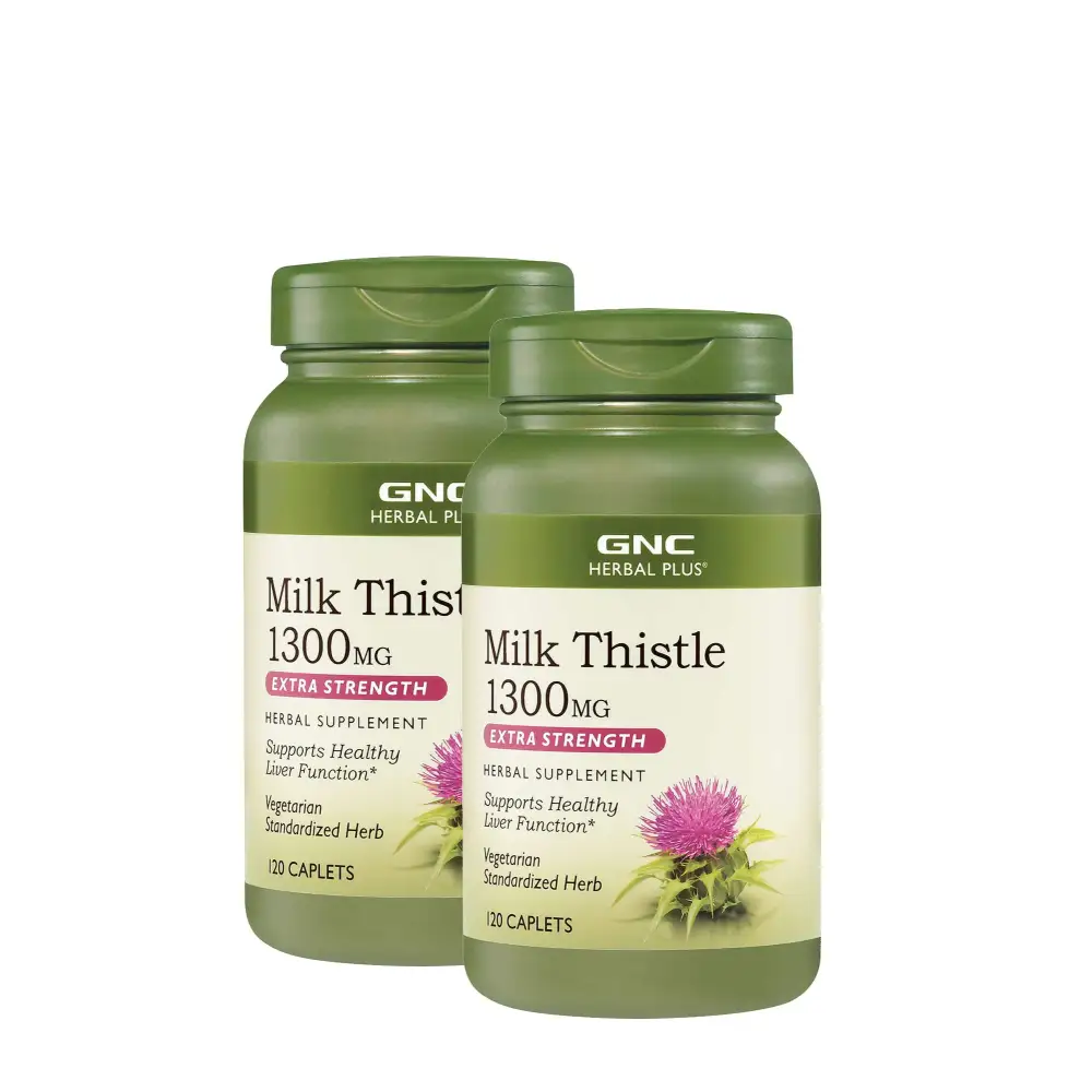 GNC Herbal Plus Milk Thistle 1300mg Twin Pack 120 Caplets per Bottle Supports Healthy Liver Function - 2