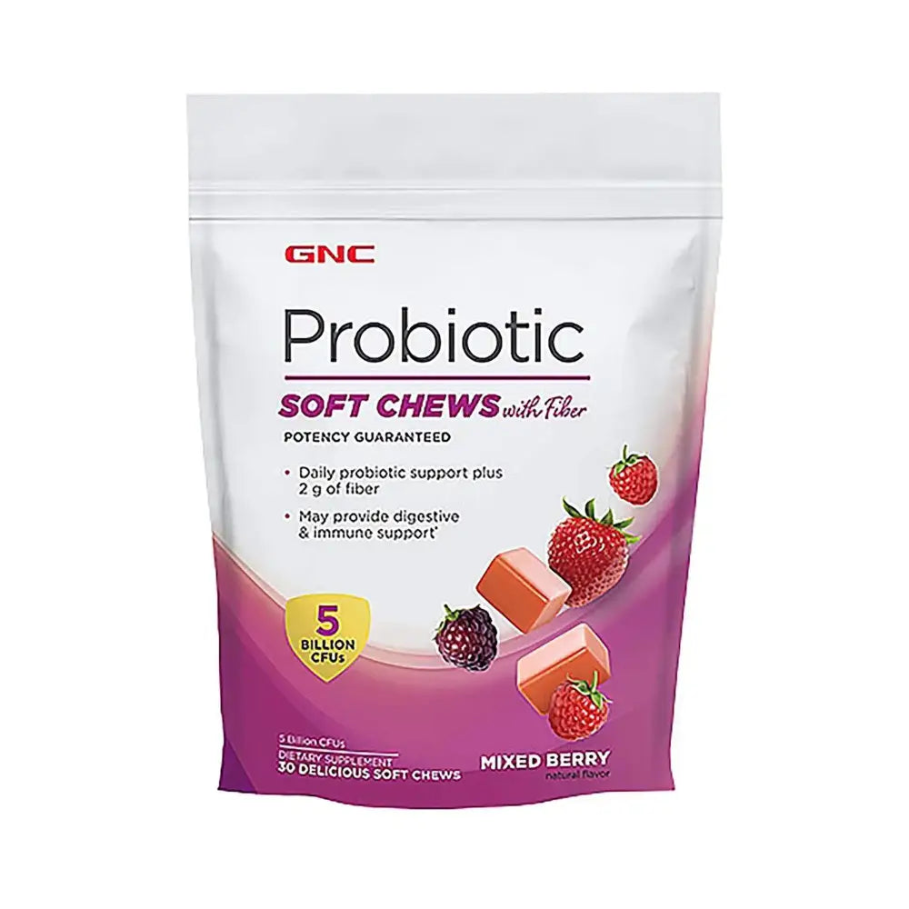 GNC Probiotic Soft Chews with Fiber - Mixed Berry 30 Chews Supports Digestive and Immune Health - n/a
