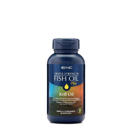 GNC Triple Strength Fish Oil Plus Krill Oil | Includes Krill Oil for Superior Omega-3 Absorption Supports Heart Brain