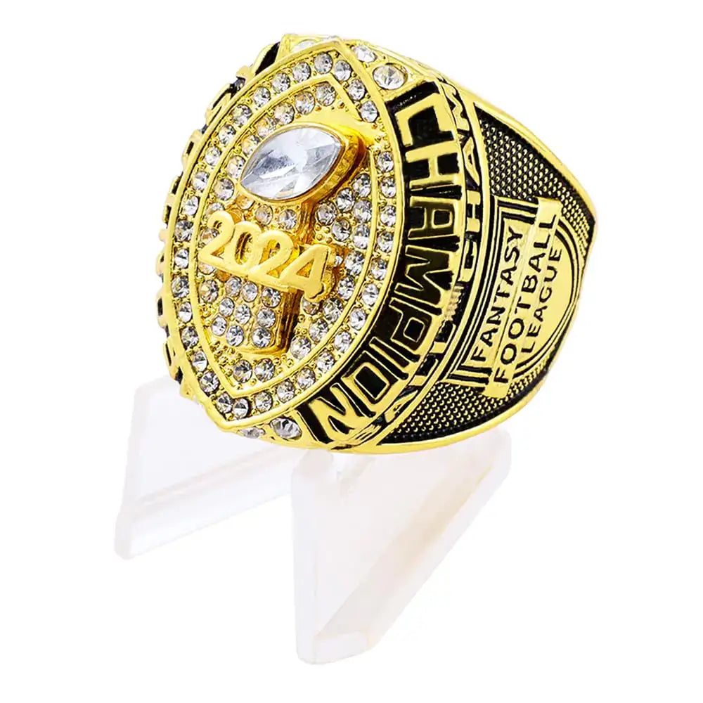 guancrown 2024 Fantasy Football Championship Ring Award Prize Sports Winner FFL Champion Ring (size 12 ring and stand)