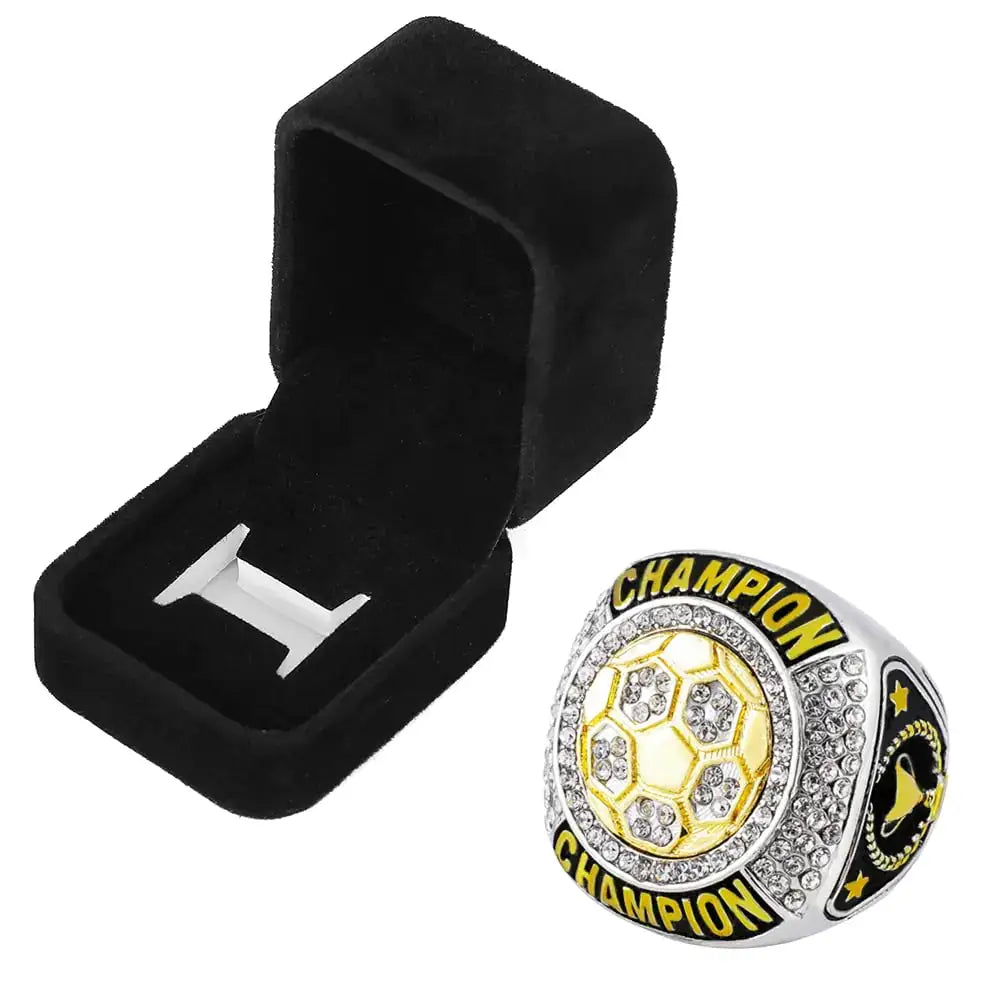 guancrown Soccer Championship Ring Trophy Award Gift Tournament Champions or Finalists Champion Ring (Ring with Box