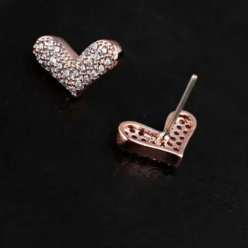 Heart Beats The Pave Heart Earrings - Rose Gold Over Silver 925