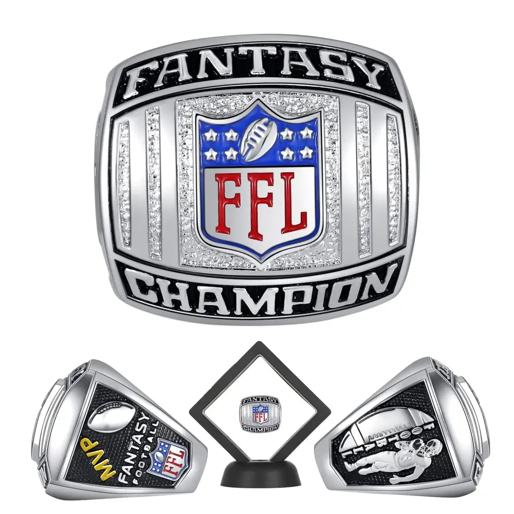 HuangouSA MVP Fantasy Football Championship Ring League Champion Trophy Rings Premium Award for Winner (Silver 11)