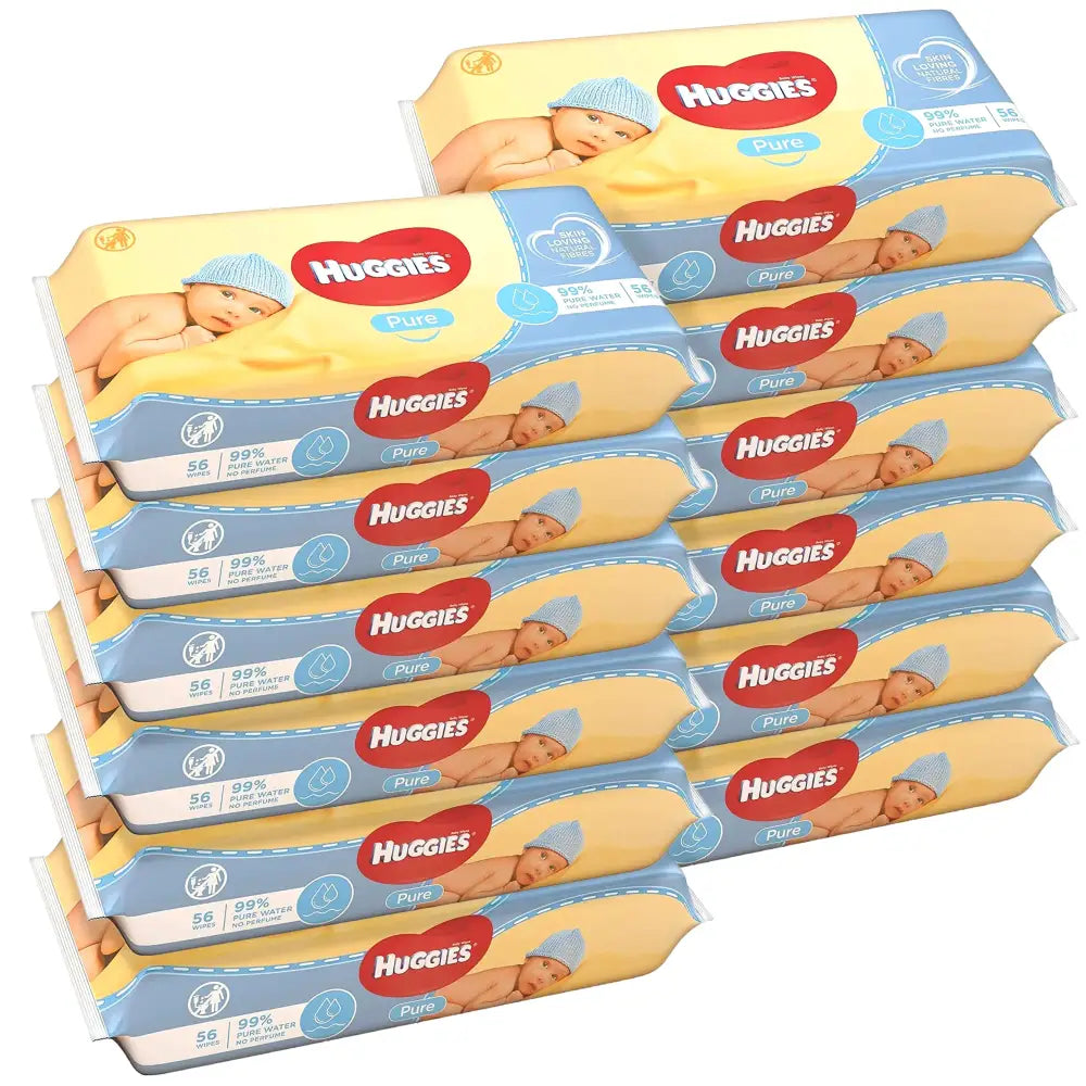Huggies Baby Wipes Pure Water Fragrance Free Wipes 56 Count (Pack of 12) Total 672 Wipes - n/a