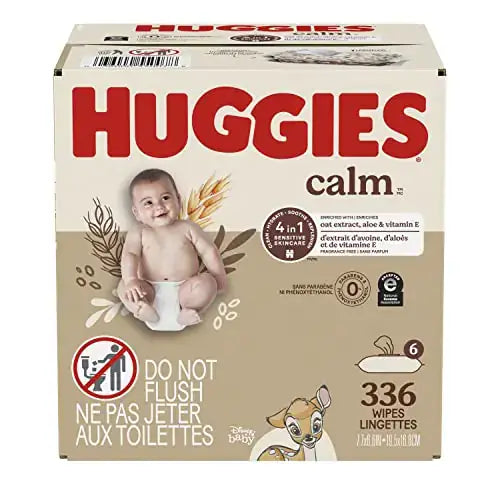 Huggies Calm Baby Wipes Unscented Hypoallergenic 6 Push Button Packs (336 Wipes Total) - n/a
