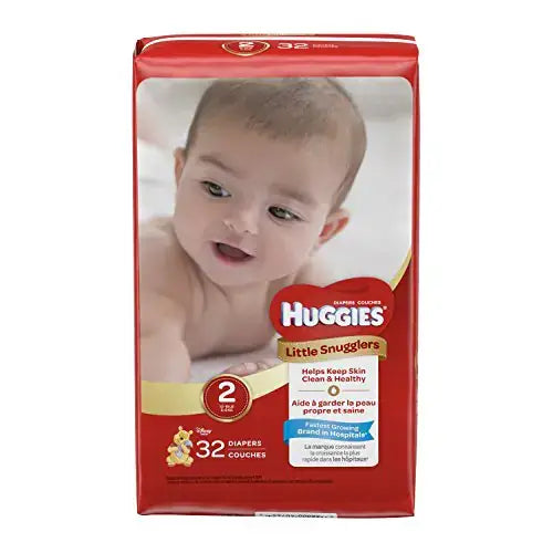 Huggies Little Snugglers Baby Diapers Size 2 32 Count Unscented Hypoallergenic Soft Breathable Leak Lock System Wetness