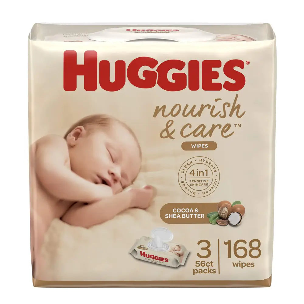 Huggies Nourish & Care Baby Wipes Scented 3 Flip-Top Packs (168 Wipes Total.)56 Count (Pack of 3) - n/a
