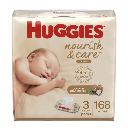 Huggies Nourish & Care Baby Wipes Scented 3 Flip-Top Packs (168 Wipes Total.)56 Count (Pack of 3) - n/a