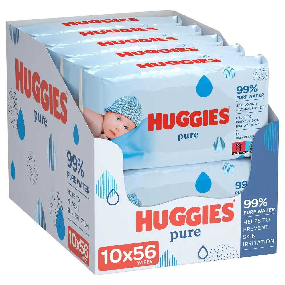 Huggies Pure Baby Wipes - 10 x Packs of 56 (560 Wipes) - 56 Count (Pack of 10)