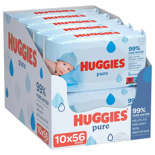 Huggies Pure Baby Wipes - 10 x Packs of 56 (560 Wipes) - 56 Count (Pack of 10)