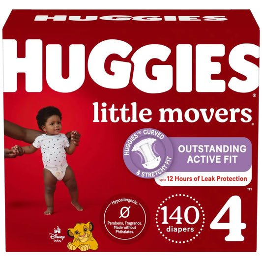 Huggies Size 4 Diapers Little Movers Baby Diapers Size 4 (22-37 lbs) 140 Ct (2 Packs of 70) - 140 / Size 4