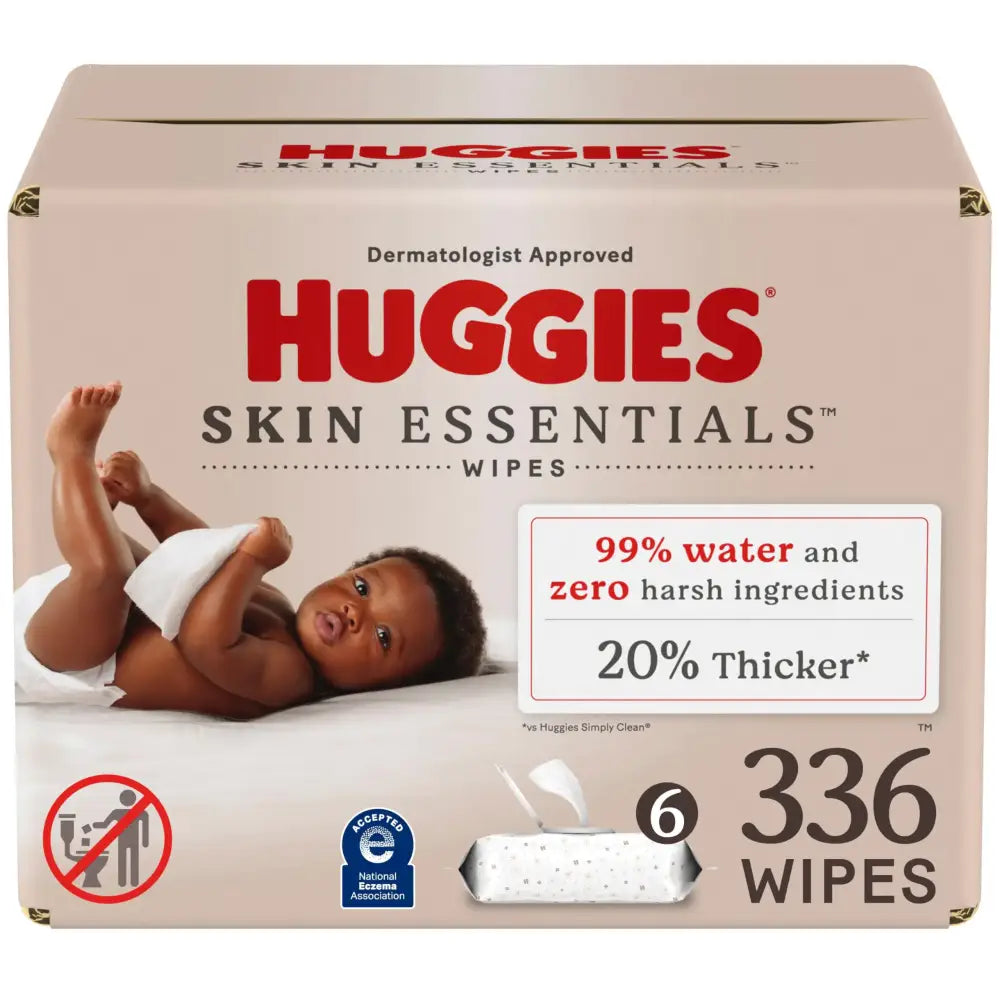 Huggies Skin Essentials Baby Wipes Hypoallergenic 99% Water 6 Flip Top Packs (336 Wipes Total) - White / 56 Count (Pack