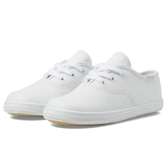 Keds Girls Champion Toe Cap (Little Kid/Toddler) Sneaker White 5 Wide - White Leather / 5 Wide Little Kid