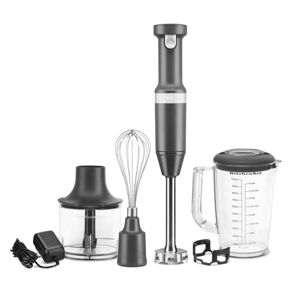 KitchenAid Cordless Variable Speed Hand Blender with Chopper and Whisk Attachment - KHBBV83 Matte Charcoal Grey - Matte