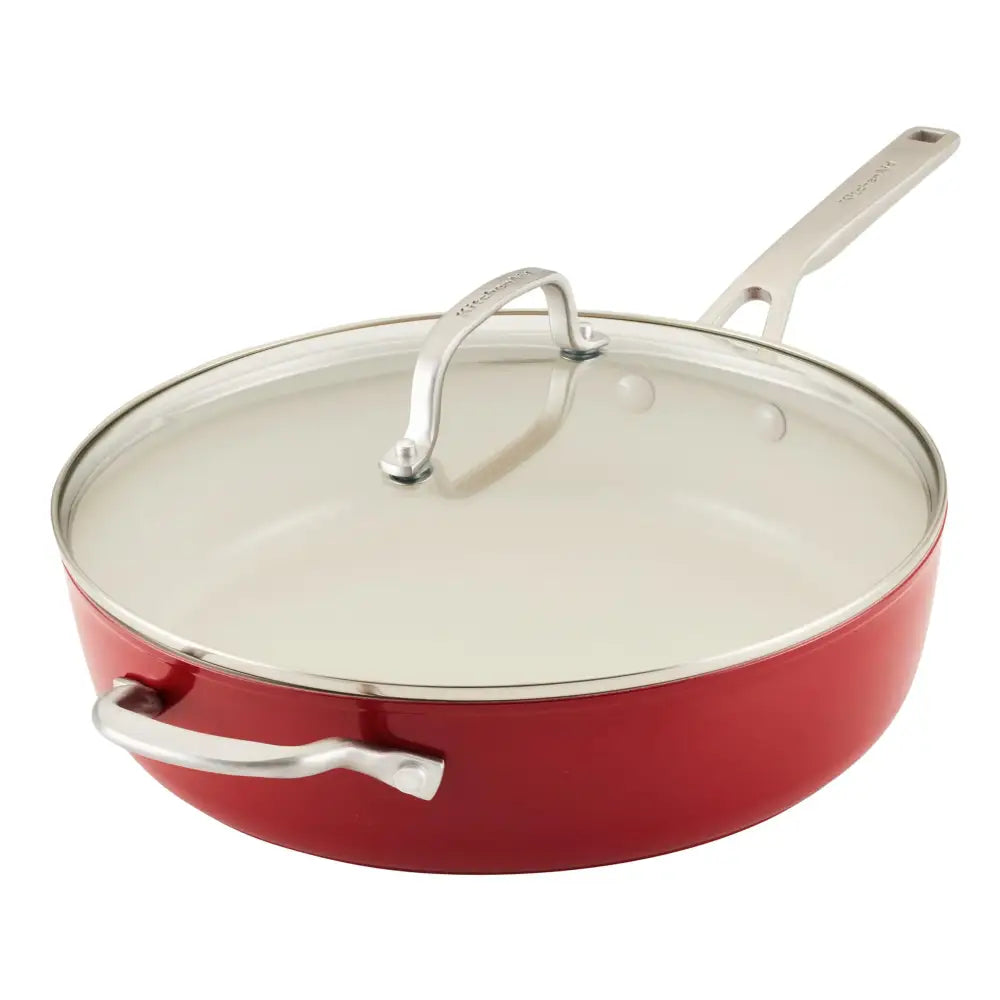 KitchenAid Hard Anodized Ceramic 5-Quart Nonstick Sauté Pan with Shatter-Resistant Lid & Riveted Handle – Durable Even