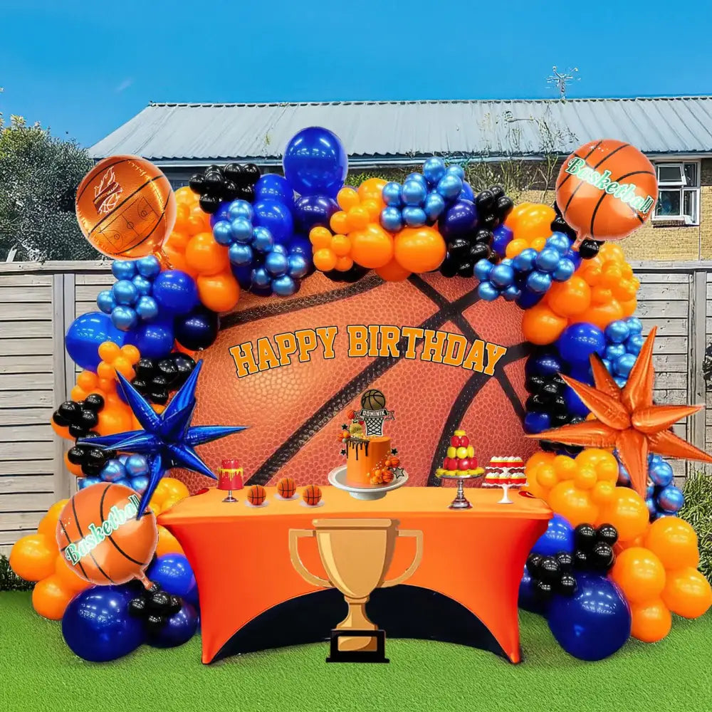 KOZEE Basketball Balloon garland kit Orange Blue black Space jam Birthday decorations with 4D Star Basketball mylar