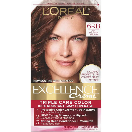 LOreal Excellence Creme Triple Protection Hair Color Light Reddish Brown (Warmer) [6RB] 1 Each (Pack of 6) - 6RB Light