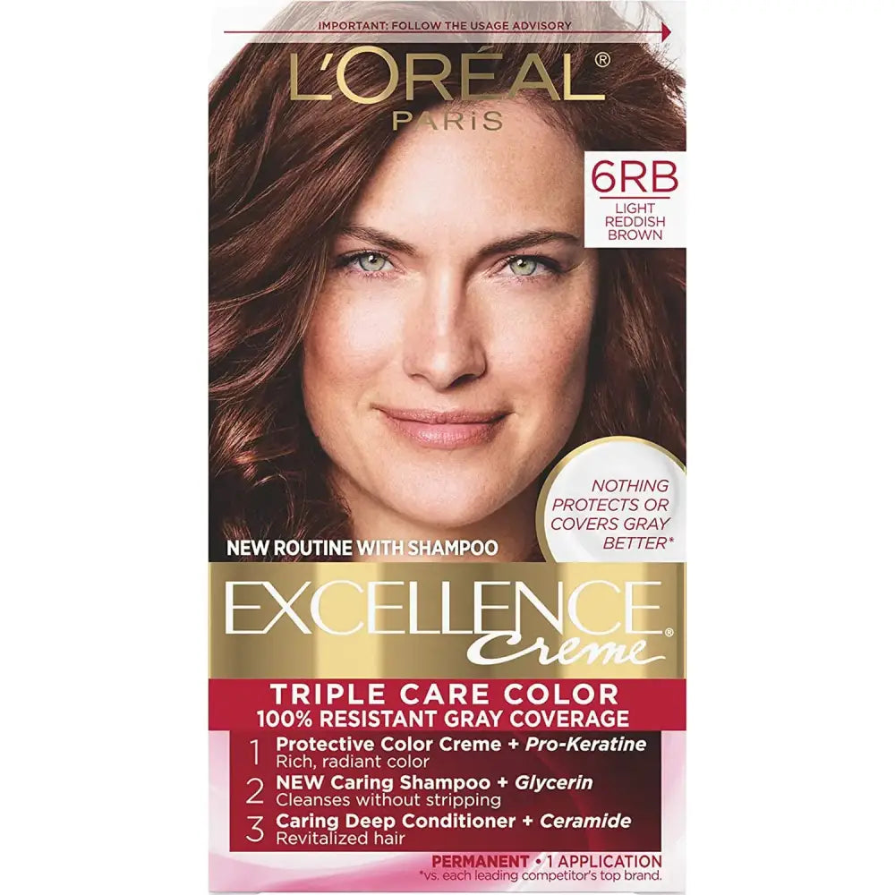 LOreal Excellence Creme Triple Protection Hair Color Light Reddish Brown (Warmer) [6RB] 1 Each (Pack of 6) - 6RB Light