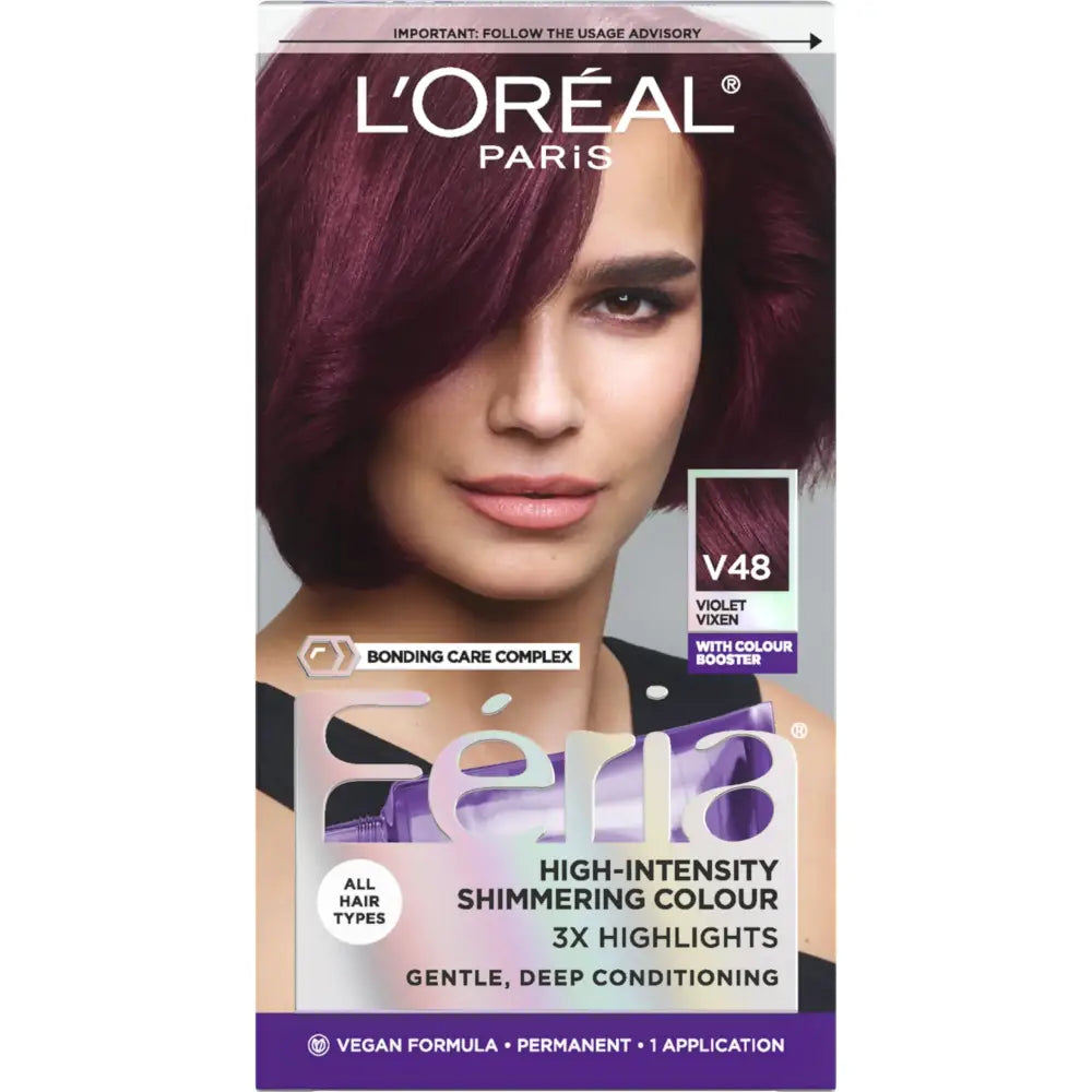 LOreal Paris Feria Multi-Faceted Shimmering Permanent Hair Color Hair Dye V48 Violet Vixen (Intense Medium Violet)