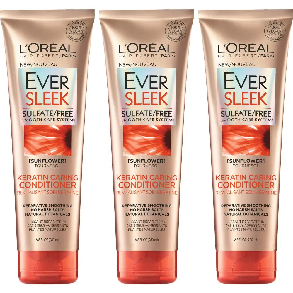 LOreal Paris Hair Care Eversleek Sulfate Free Keratin Caring Conditioner 3 Count - Sunflower / 3 Count (Pack of 1)