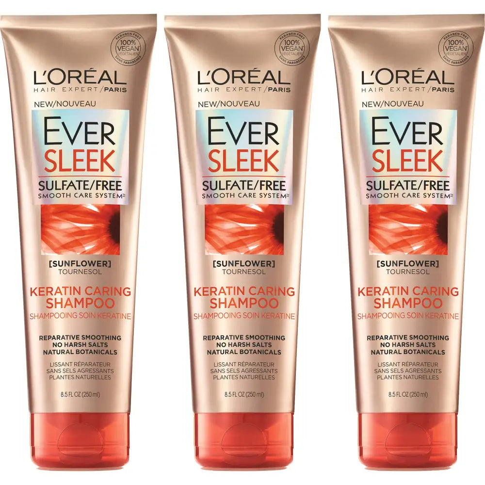 LOreal Paris Hair Care Eversleek Sulfate Free Keratin Caring Shampoo 3 Count - Fresh / 8.5 Fl Oz (Pack of 3)