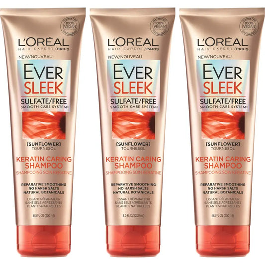 LOreal Paris Hair Care Eversleek Sulfate Free Keratin Caring Shampoo 3 Count - Fresh / 8.5 Fl Oz (Pack of 3)