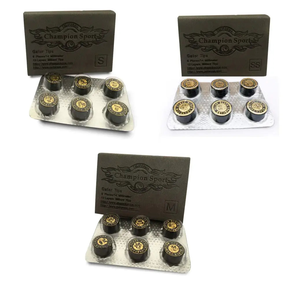 Lot of 6 Champion Pool Layered Tips for Billiard Pool Cue Stick Medium 14 mm - Medium / 14 mm