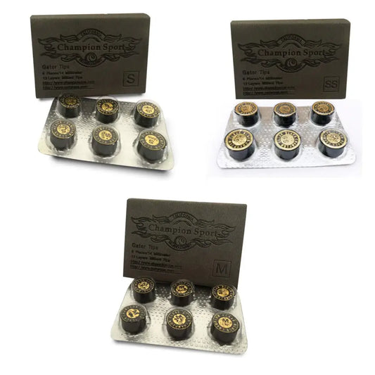 Lot of 6 Champion Pool Layered Tips for Billiard Pool Cue Stick Medium 14 mm - Medium / 14 mm