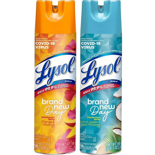 Lysol Disinfectant Spray Multi Scent Bundle - Mango & Hibiscus Coconut & Sea Minerals Scents 19 Ounces (Pack of 2) - n/a