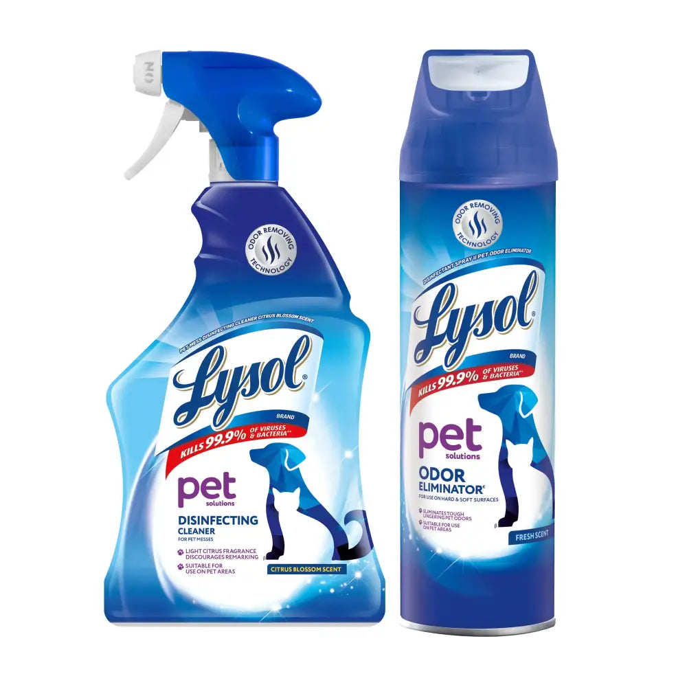 Lysol Pet Cleaning Bundle - 1 Pet Solutions Disinfecting Cleaner (32 Fl Oz) and 1 Odor Eliminator (15 Ounce Aerosol)
