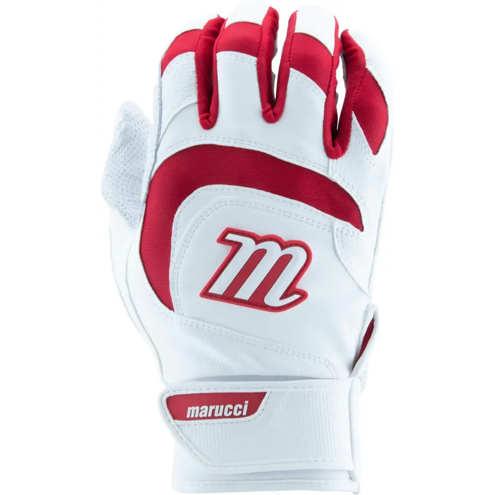MARUCCI Signature Batting Glove V4 White/RED Adult Small - WHITE/RED / ADULT SMALL