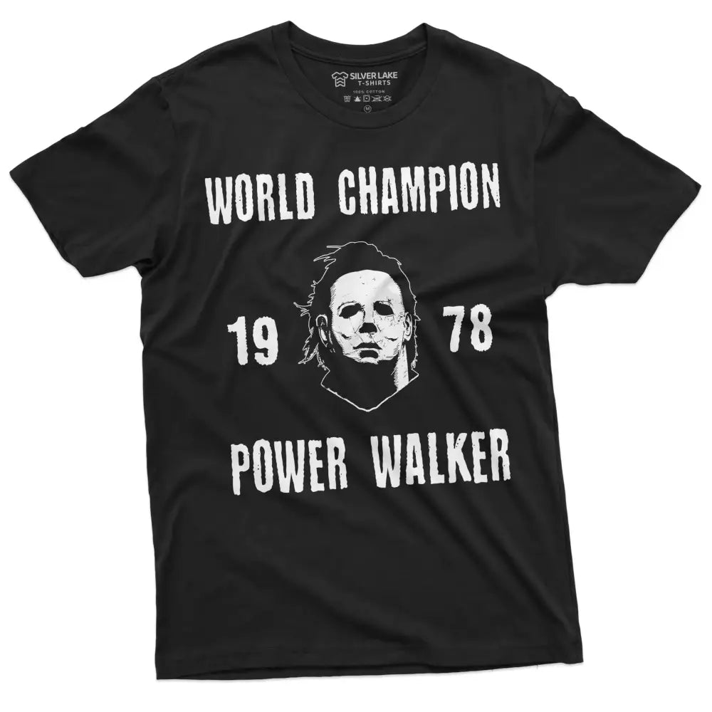 Mike Myers Halloween T-Shirt Mens Michael Myers Teeshirt Champion Power Walker Tee (Large Black) - Black / Large