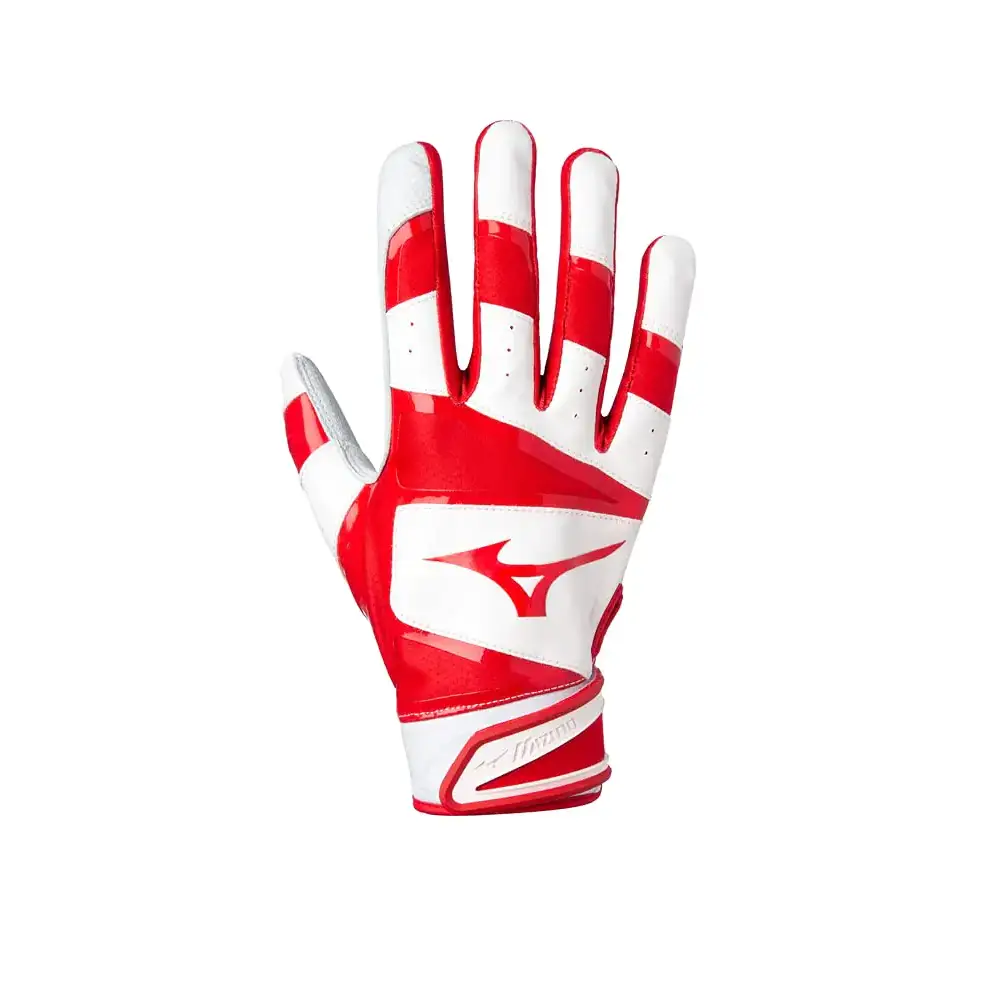 Mizuno B-303 Adult Baseball Batting Glove White-Red X-Large - B-303 Adult Baseball Batting Glove / White/Red / X-Large