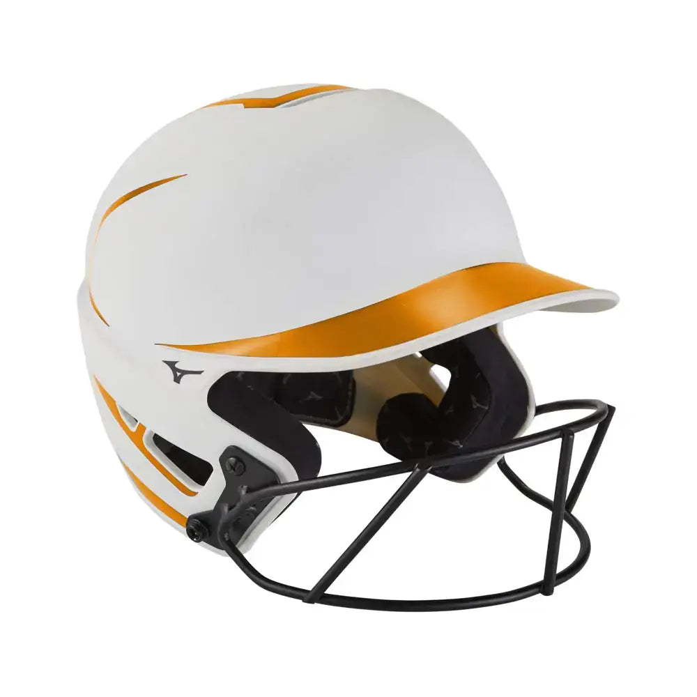Mizuno F6 Adult Fastpitch Softball Batting Helmet with Mask White-Orange Large/X-Large - White/Orange / Large/X-Large