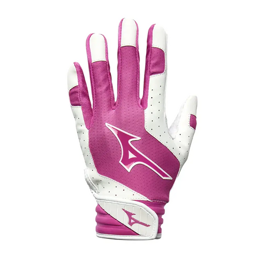 Mizuno Finch Youth Softball Padded Batting Glove White-Pink Large - Finch Youth Softball Padded Batting Glove