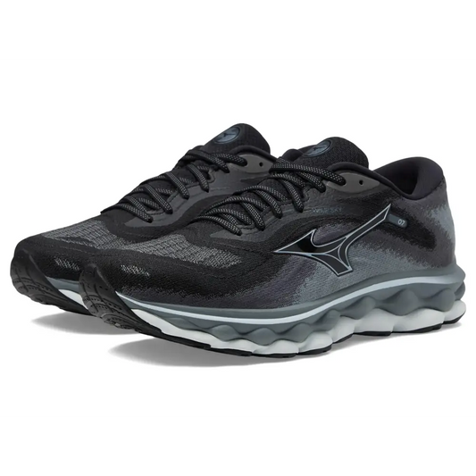 Mizuno Mens Wave Sky 7 Running Shoe Black-Glacial Ridge 7 Wide - Black-glacial Ridge / 7 Wide