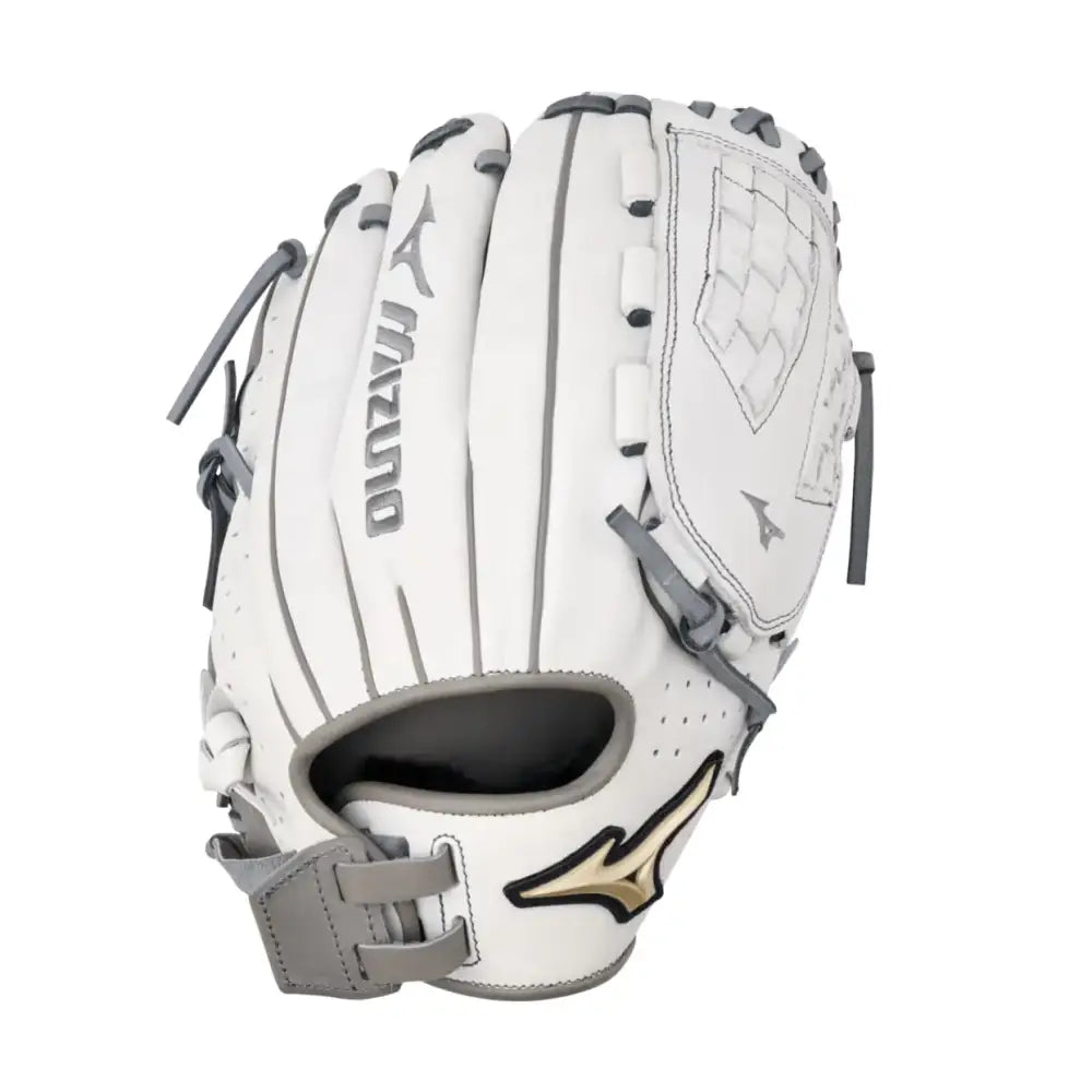 Mizuno Prime Elite Pitcher/Outfield Fastpitch Softball Glove 12’’ | Fastpitch FIELDERS MITT | RH White-Grey - Right