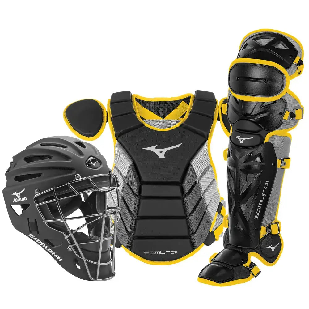 Mizuno Samurai Adult Baseball Boxed Catchers Gear Set Black-Yellow 15’’ Mens Adult - Black/Yellow / 15’’ Adult