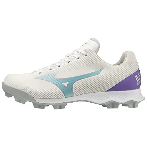 Mizuno Womens Wave Finch Lightrevo Softball Shoe White-Teal-Purple 8 - White-teal-purple / 8