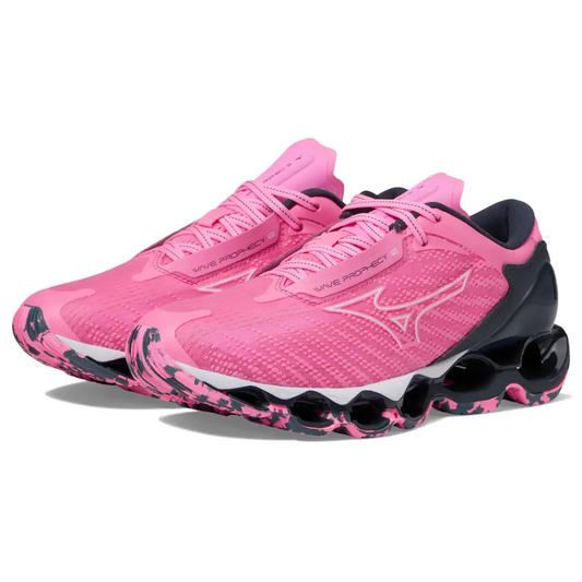 Mizuno Womens Wave Prophecy 12 Running Shoe Sakura Glow/Ombre Blue 7.5 - Sakura Glow/Ombre Blue / 7.5