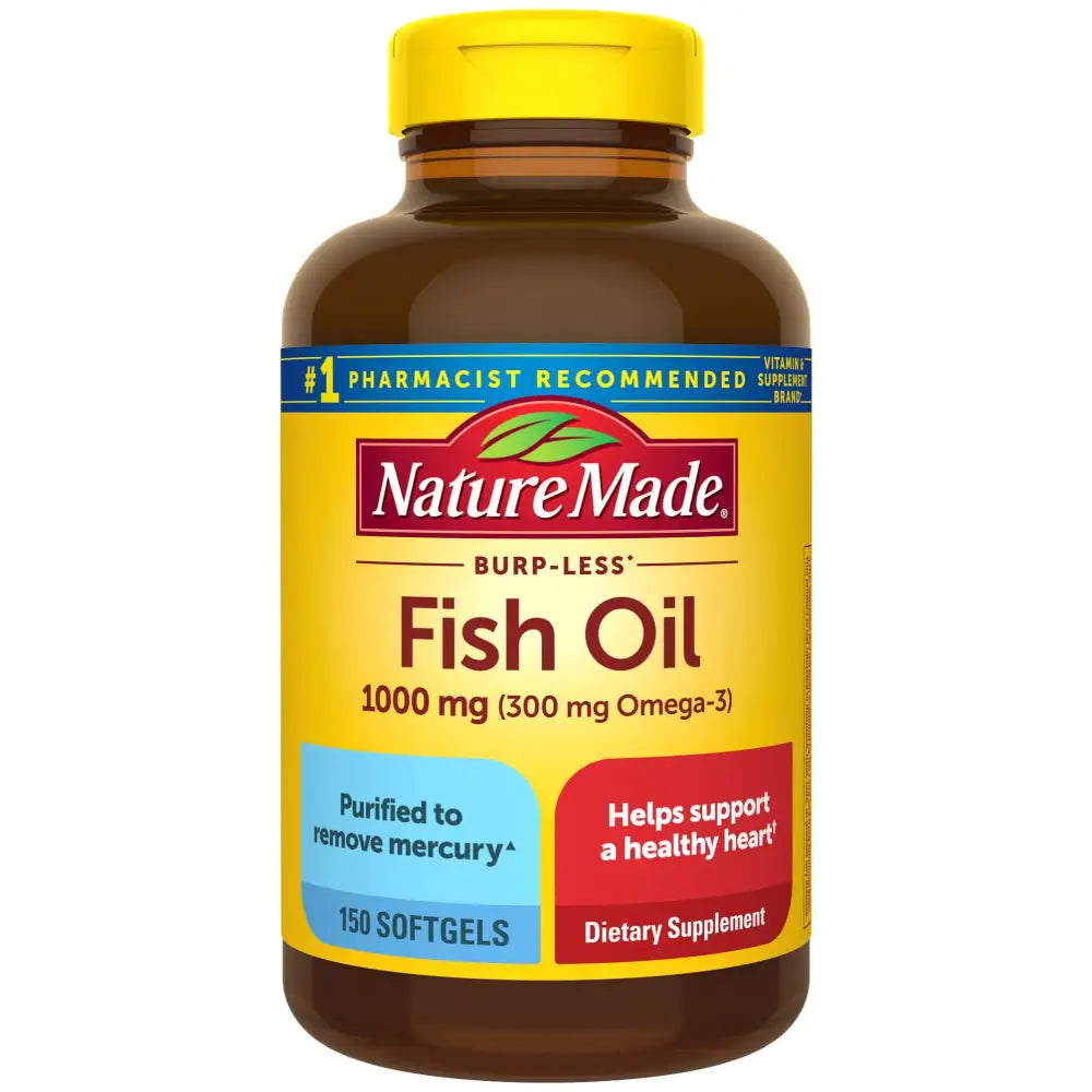 Nature Made Burp Less Fish Oil 1000 mg Softgels Fish Oil Supplements Omega 3 Fish Oil for Healthy Heart Support Omega 3