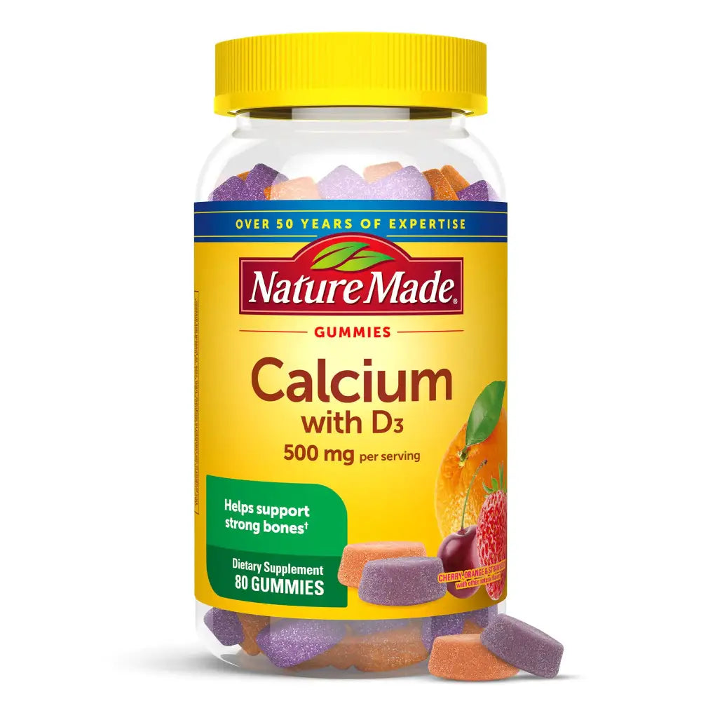Nature Made Calcium Gummies 500 mg Per Serving with Vitamin D3 Dietary Supplement for Bone Support 80 Gummies 40 Day